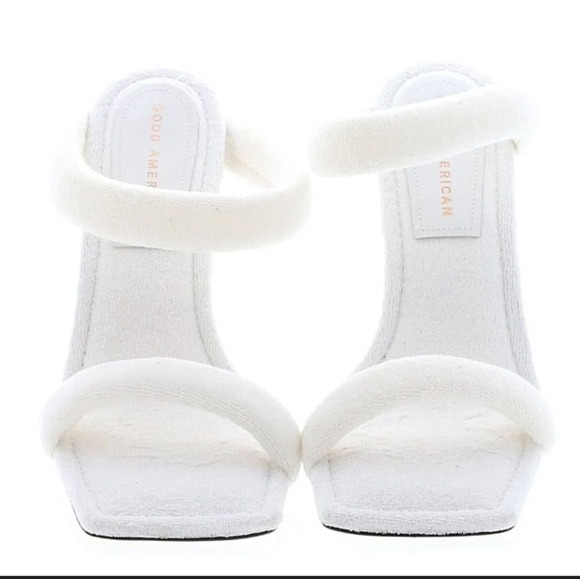 NIB Good American Women's Terry Slip On High Heel Sandals White SZ 8.5 - Picture 2 of 10